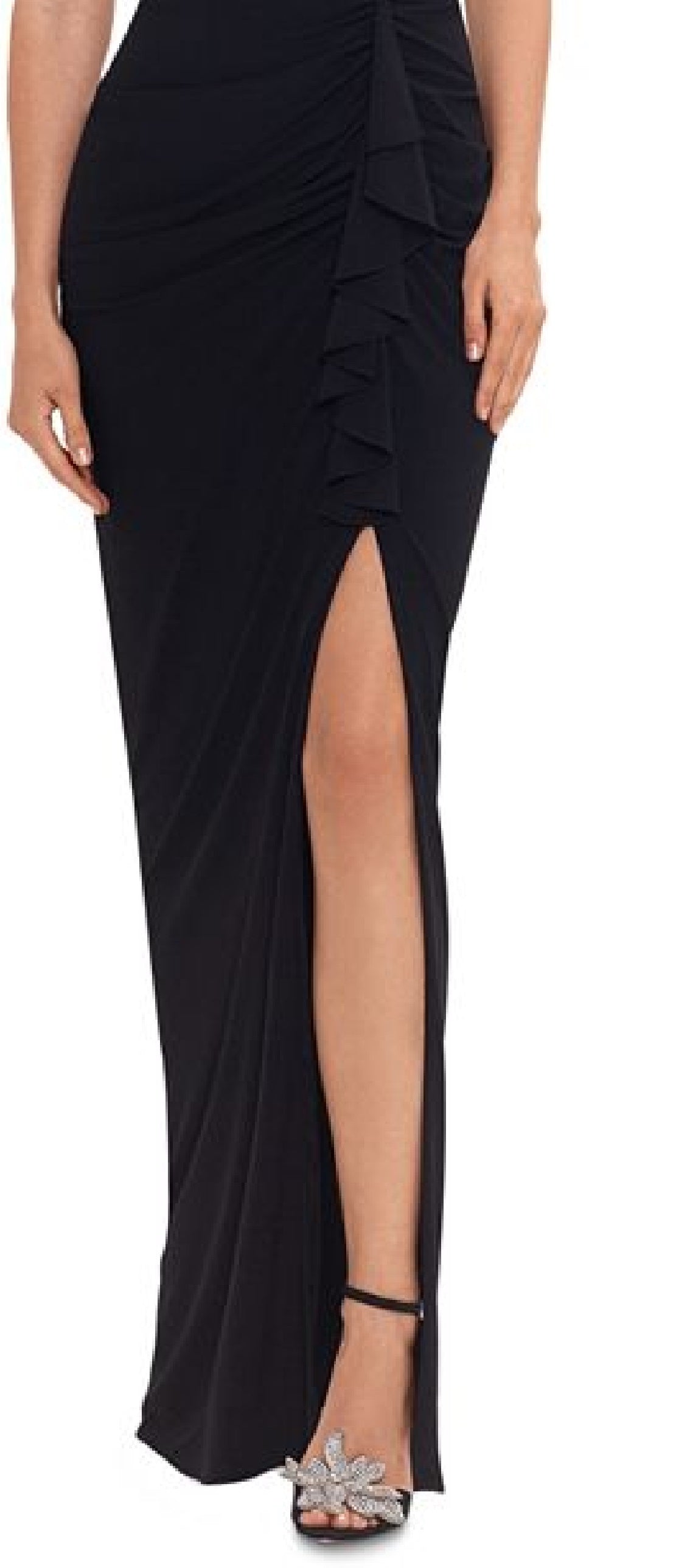 Betsy & Adam Women's Ruffled V Neck Gown Black Size 12