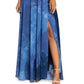 Betsy & Adam Women's Printed Chiffon Halter Gown Blue Size 4