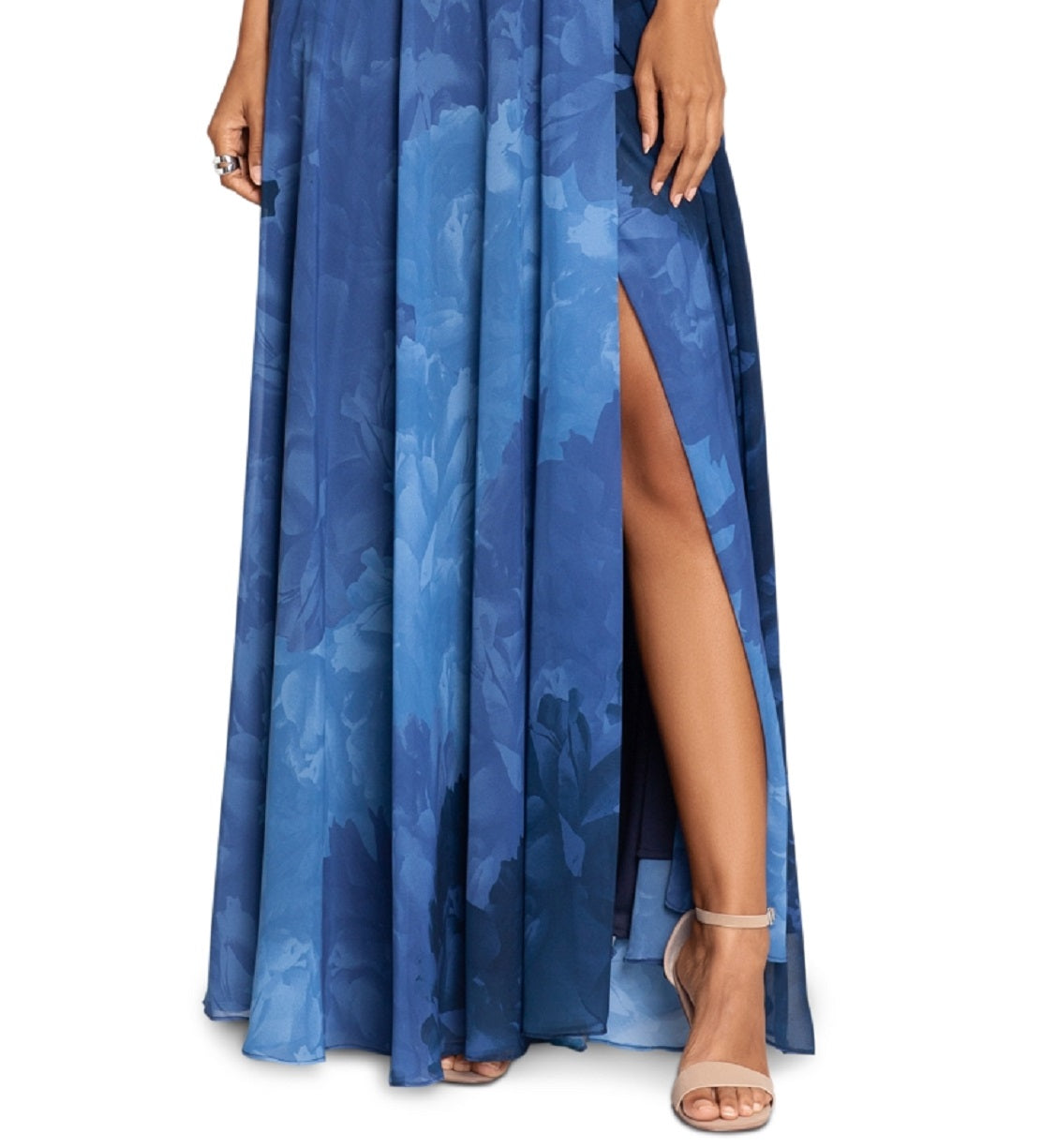 Betsy & Adam Women's Printed Chiffon Halter Gown Blue Size 6