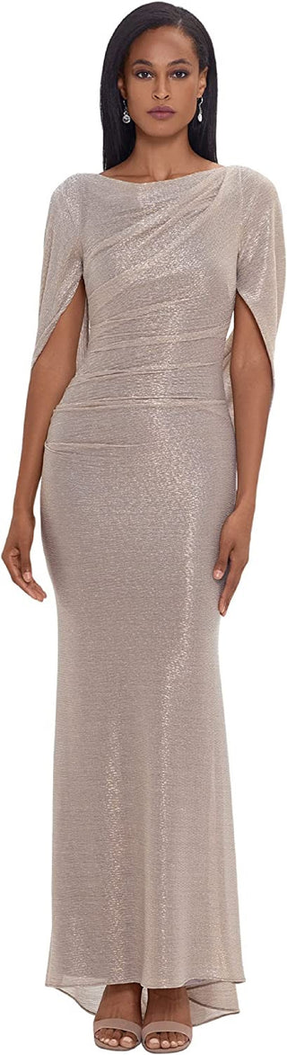 Betsy & Adam Women's Metallic Cape Gown Yellow Size 14