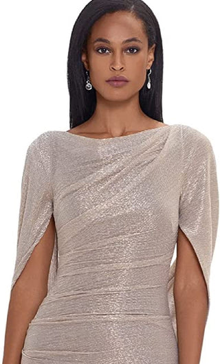 Betsy & Adam Women's Metallic Cape Gown Yellow Size 14