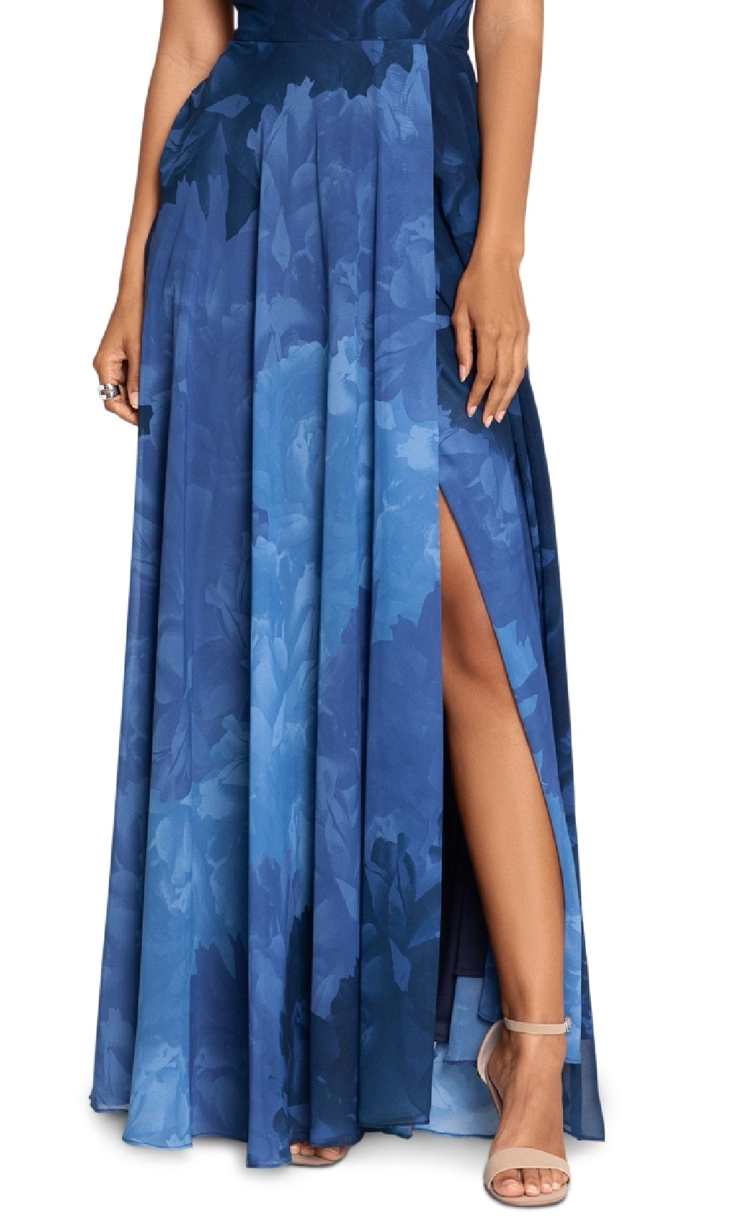 Betsy & Adam Women's Printed Chiffon Halter Gown Blue Size 10Petite