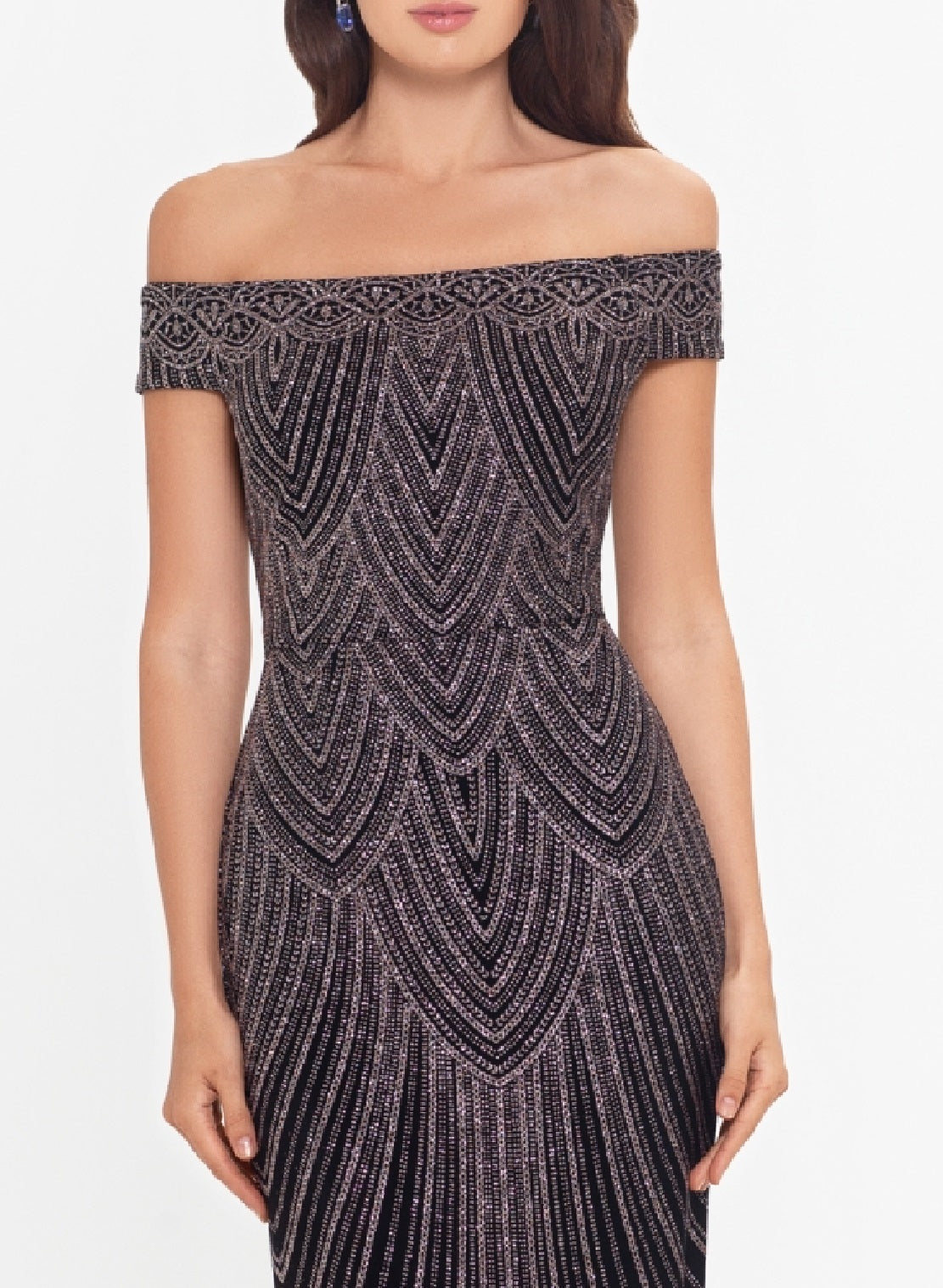 Betsy & Adam Women's Off The Shoulder Glitter Gown Pink Size 6