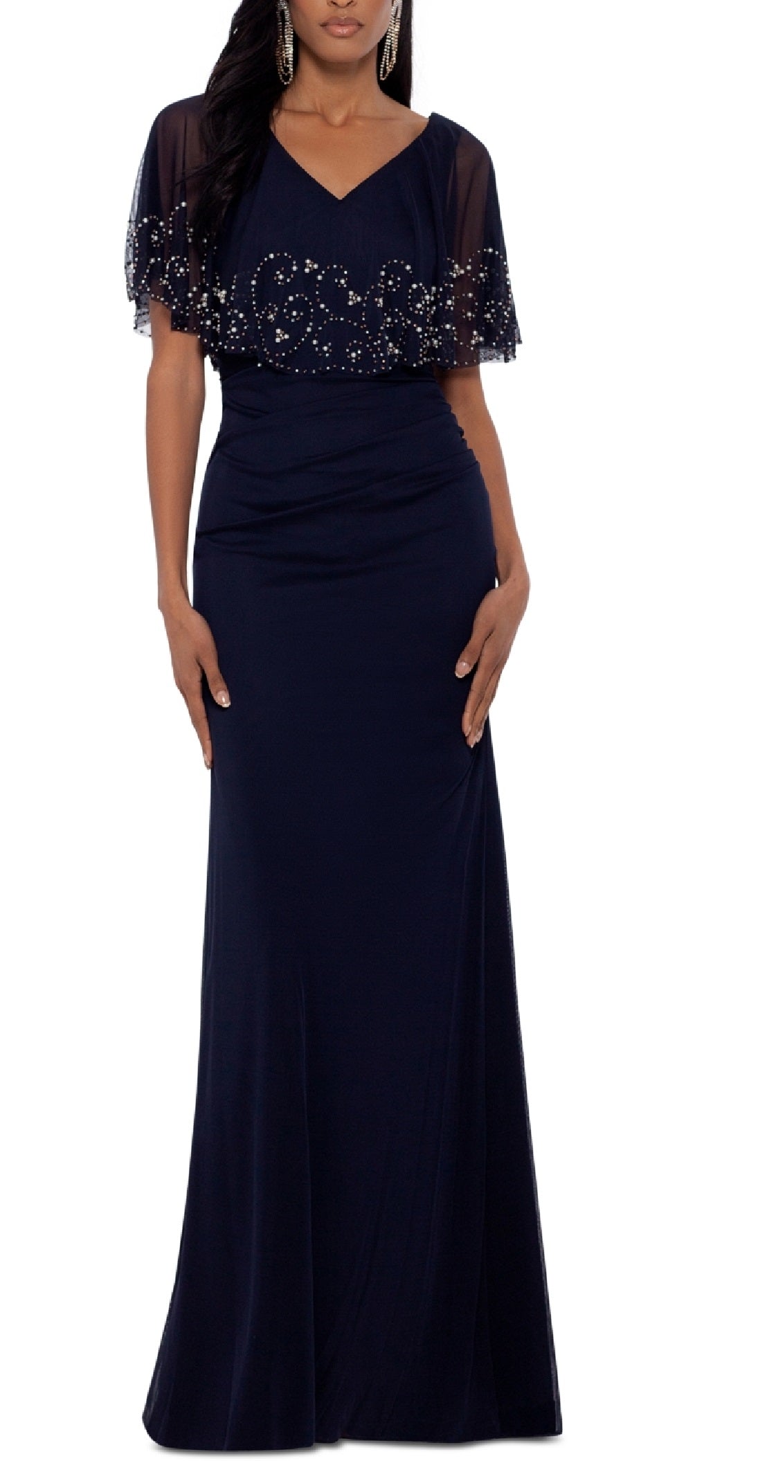 Betsy & Adam Women's Embellished Beaded Overlay Gown Blue Size 4