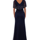 Betsy & Adam Women's Embellished Beaded Overlay Gown Blue Size 14