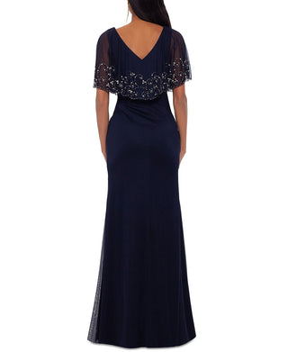 Betsy & Adam Women's Embellished Beaded Overlay Gown Blue Size 14