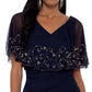 Betsy & Adam Women's Embellished Beaded Overlay Gown Blue Size 14
