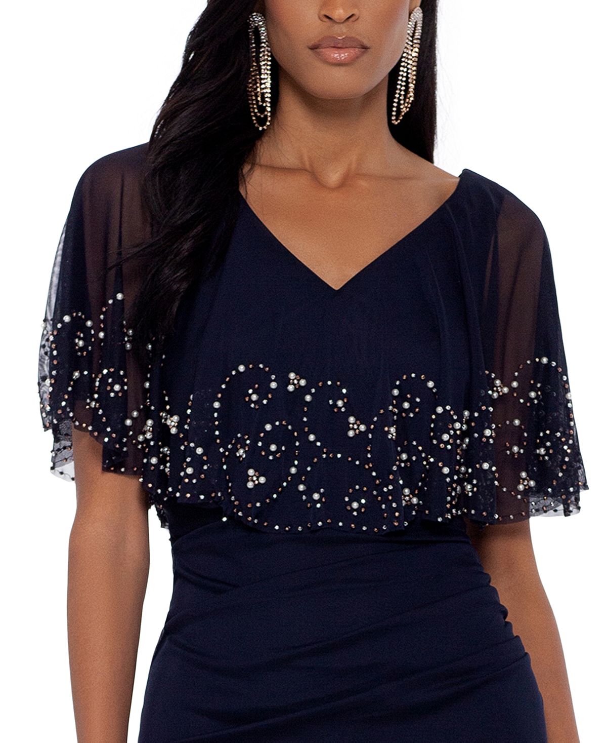 Betsy & Adam Women's Embellished Beaded Overlay Gown Blue Size 14