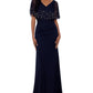 Betsy & Adam Women's Embellished Beaded Overlay Gown Blue Size 14