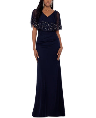 Betsy & Adam Women's Embellished Beaded Overlay Gown Blue Size 14