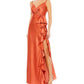 Mac Duggal - Ieena V-neck Spaghetti Strap Satin Gown
