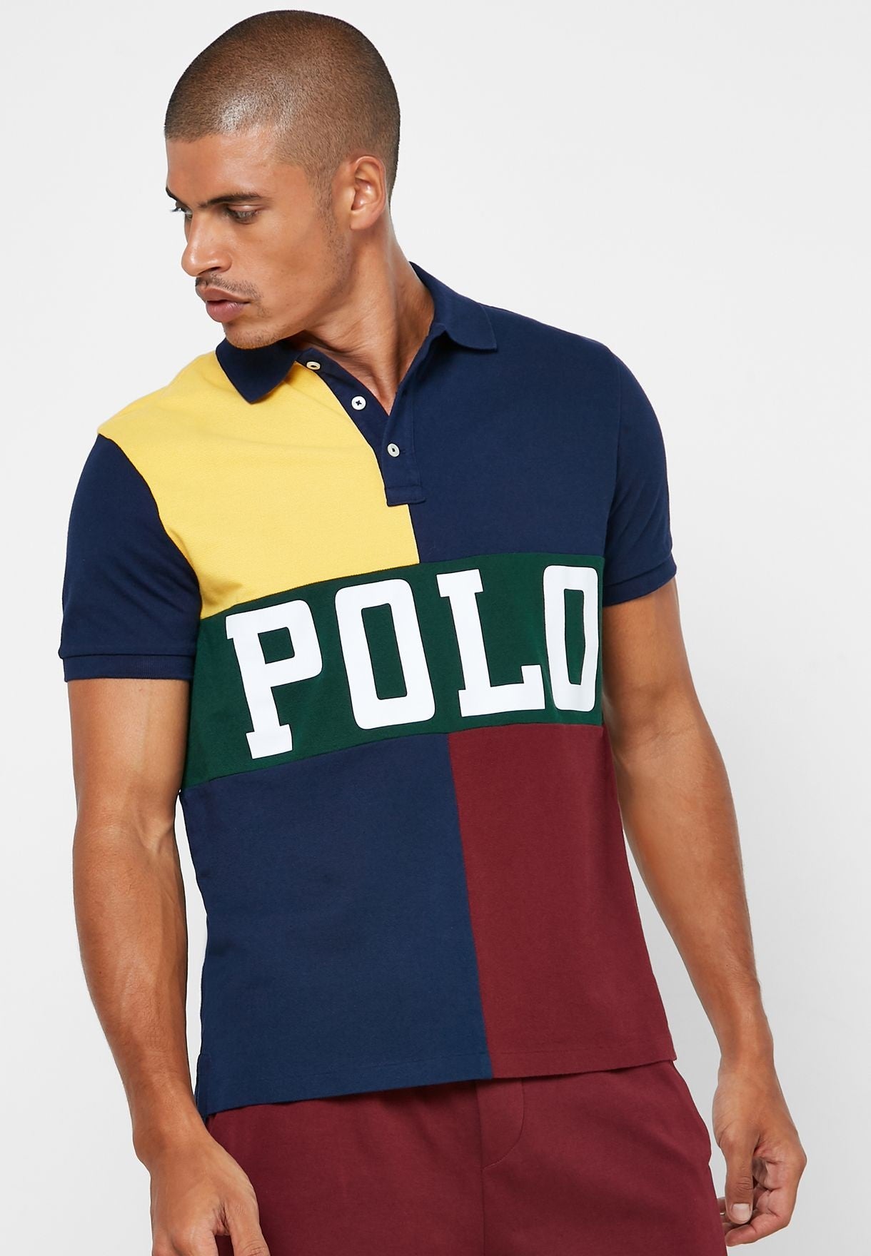 Polo Ralph Lauren Men's Classic Fit Color Block Mesh Polo Shirt Yellow Size Medium