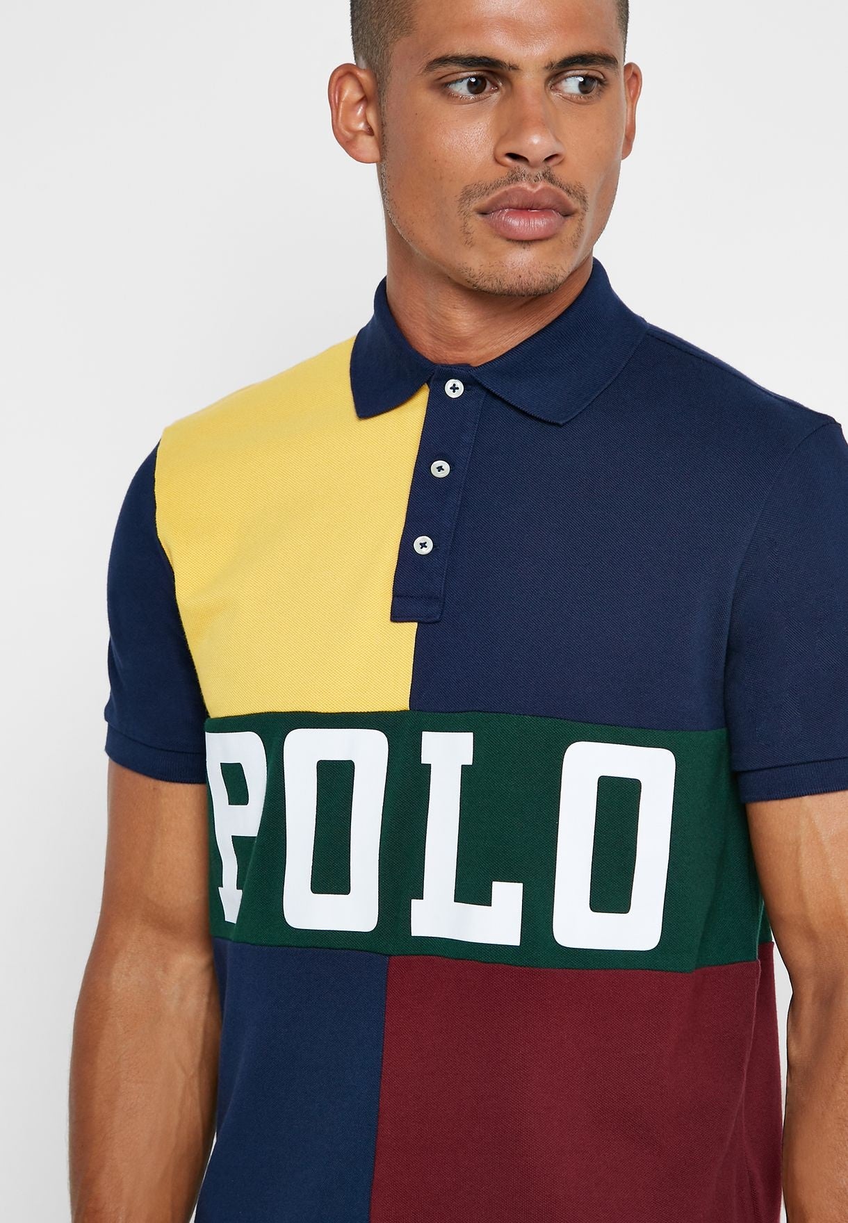 Polo Ralph Lauren Men's Classic Fit Color Block Mesh Polo Shirt Yellow Size Medium