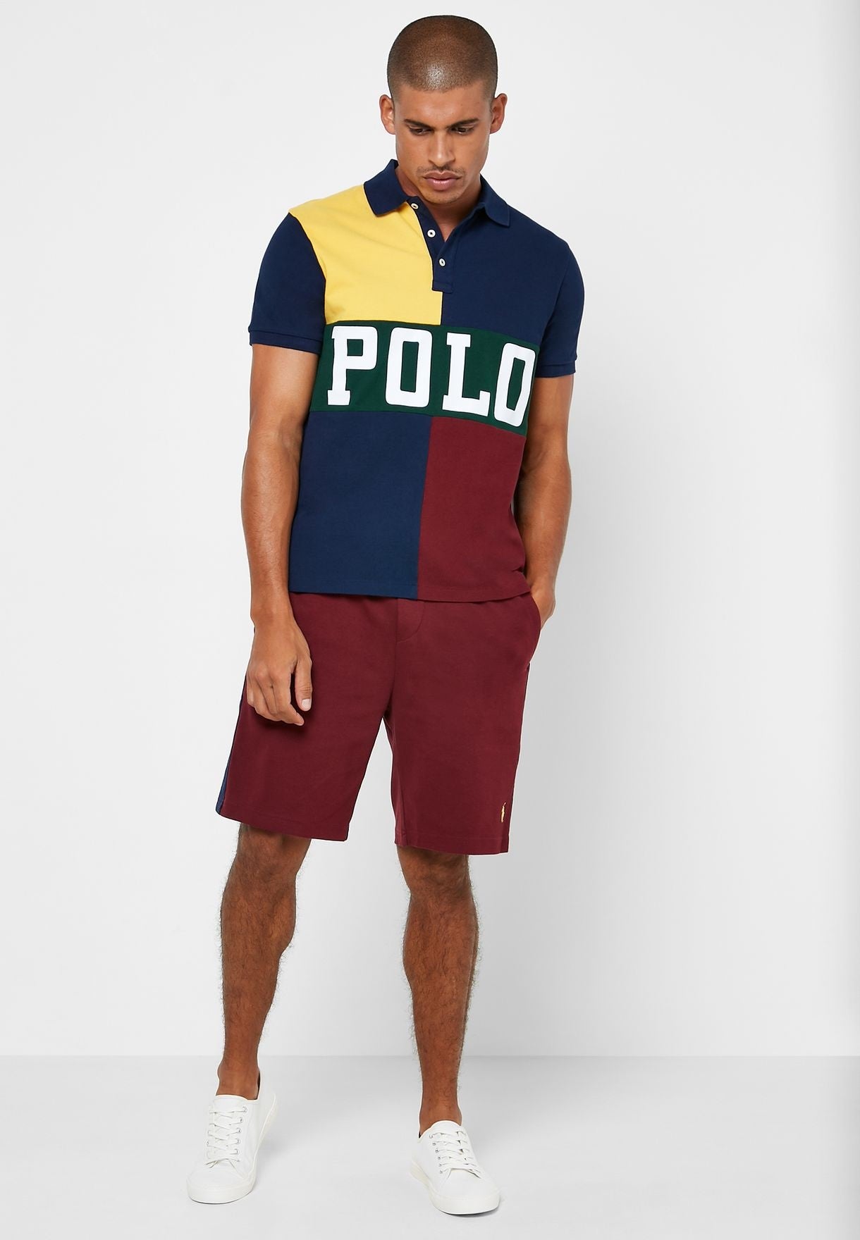 Polo Ralph Lauren Men's Classic Fit Color Block Mesh Polo Shirt Yellow Size Medium