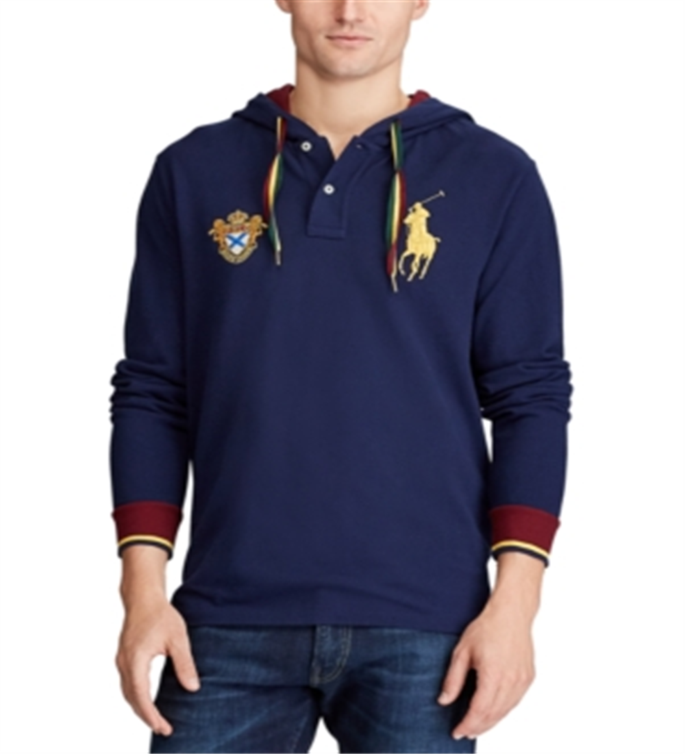 Polo Ralph Lauren Men's Long Sleeve Mesh Hooded Shirt Blue Size Medium