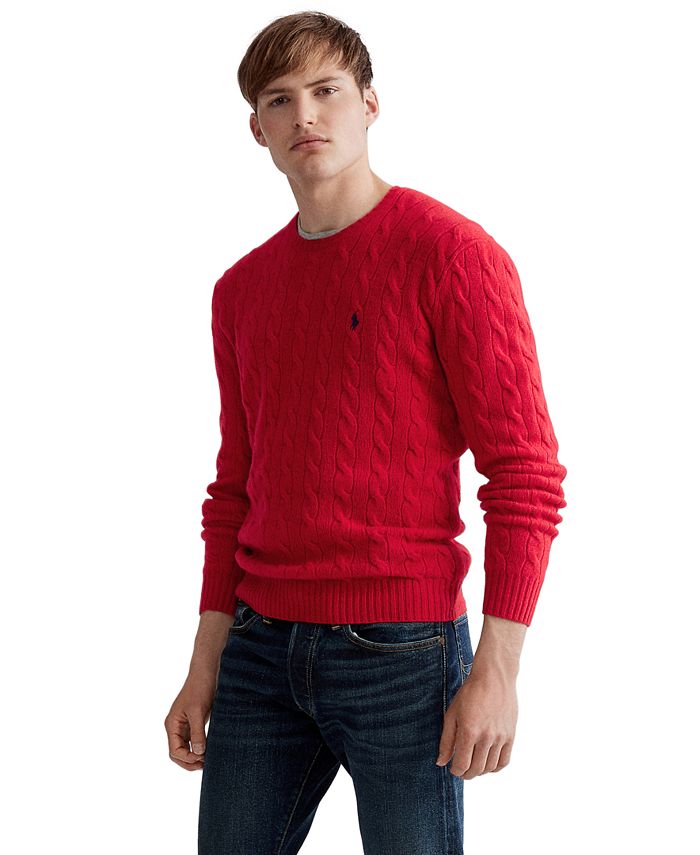 Polo Ralph Lauren Men's Cable Wool Cashmere Sweater Red Size Medium