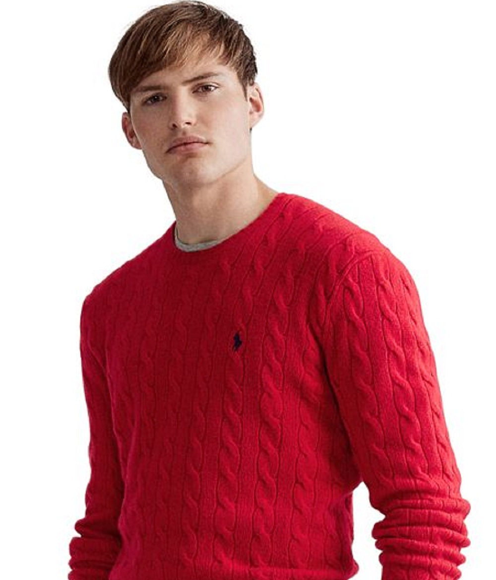 Polo Ralph Lauren Men's Cable Wool Cashmere Sweater Red Size Medium
