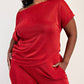 The Curve La - Plus Size Glitter Knit Short Sleeve Top And Wide Leg Pants Set
