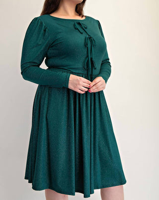 The Curve La - Plus Size Glitter Knit Flare Dress With Bow Details