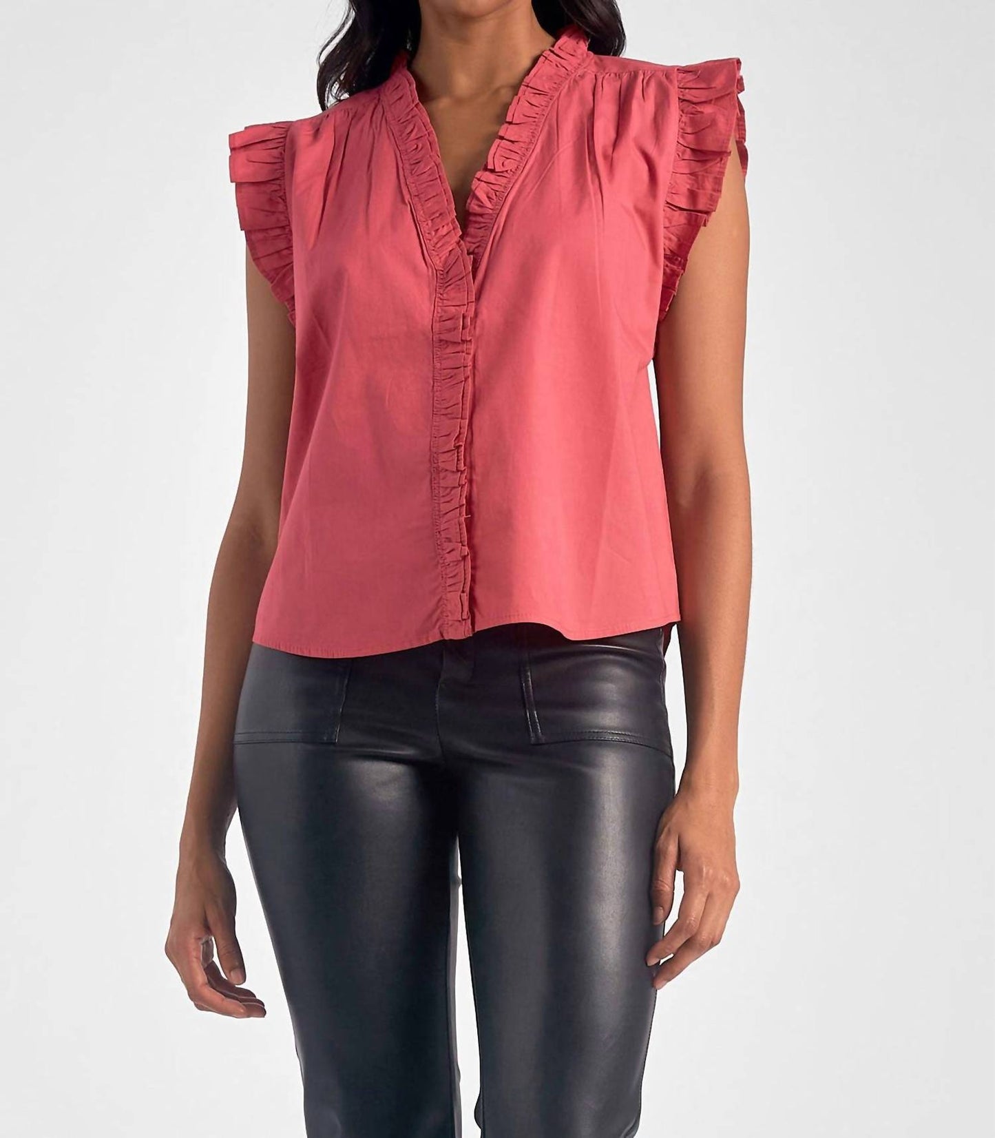 Elan - Sleeveless Ruffle Edge Top