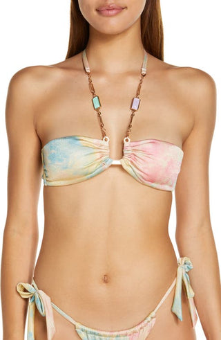 Chain Trim Bandeau Bikini Top in Pink Light