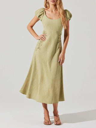 Astr - Leocadia Embroidered Puff Sleeve Dress