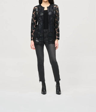 Joseph Ribkoff - Laser-cut Leatherette On Mesh Jacket
