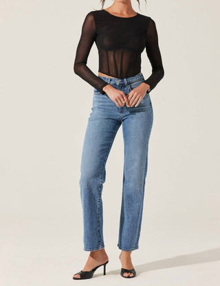 Astr - Kezia Long Sleeve Mesh Corset Top