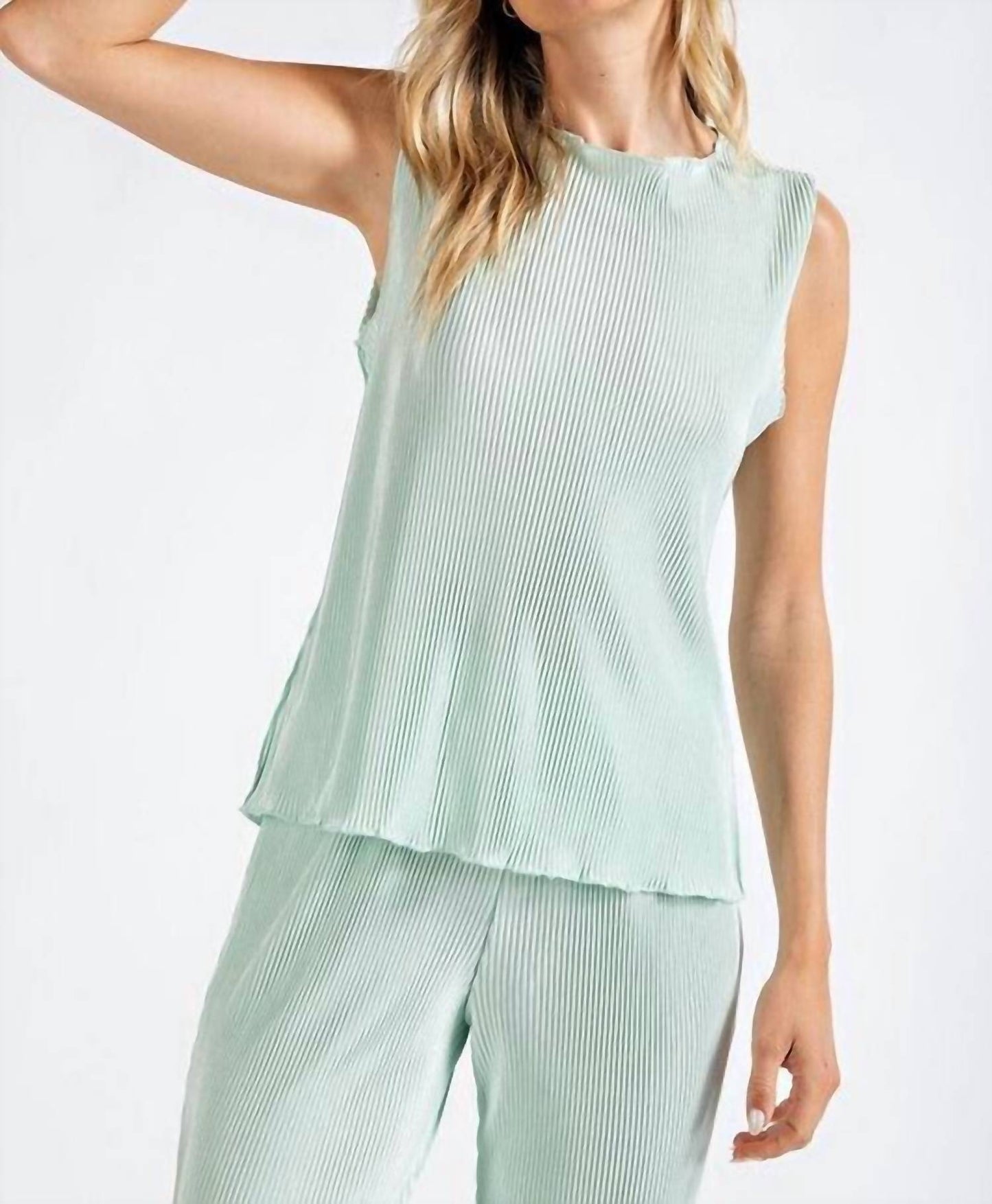 143 Story - Peyton Pleated Sleeveless High Neck Top