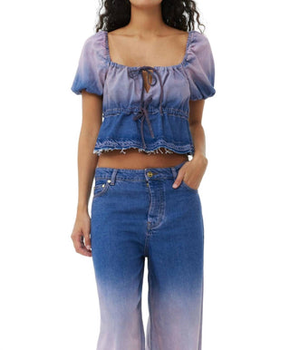 Ganni - Future Denim Puff Sleeve Top