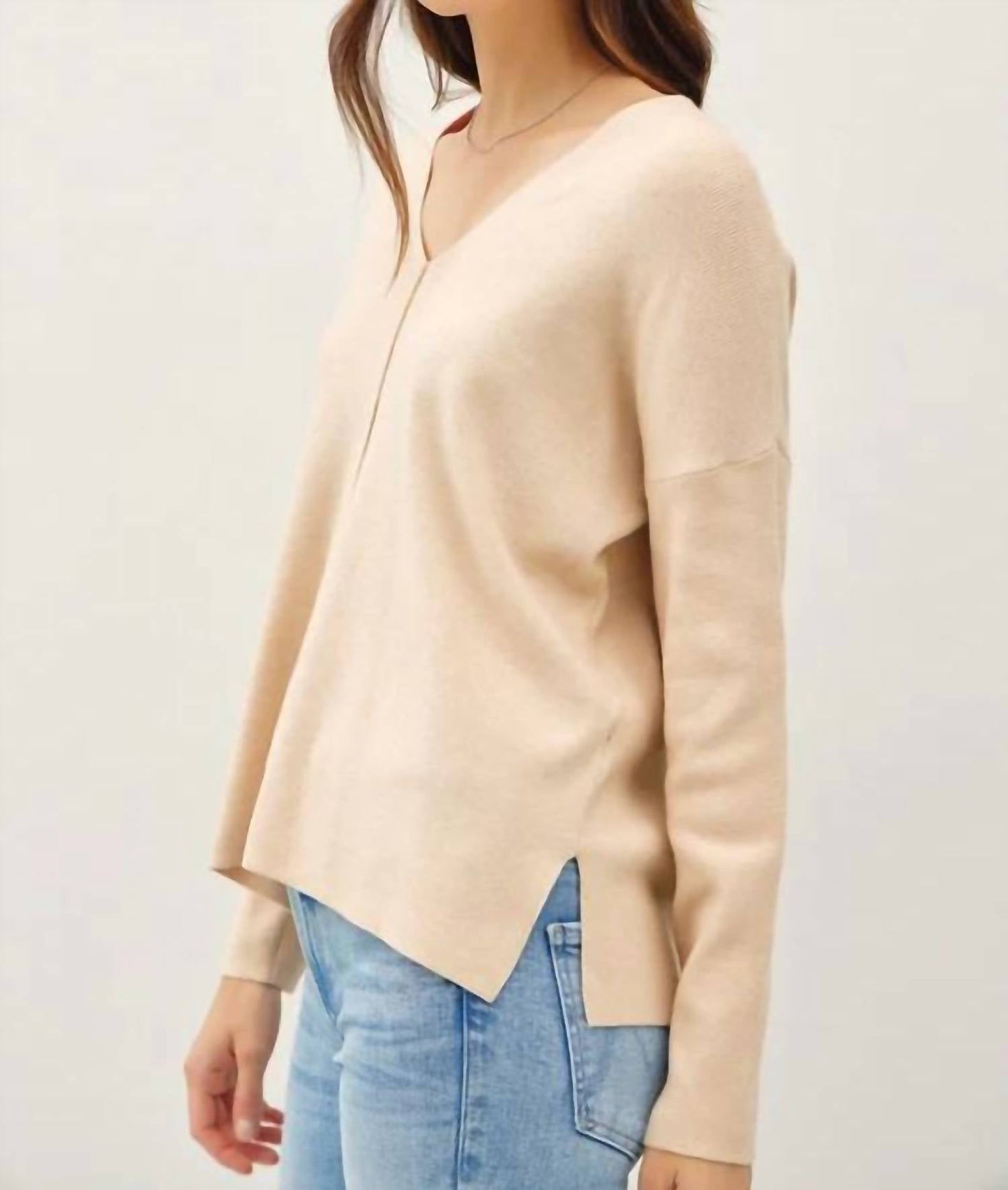 Be Cool - Relaxed V-neck Sweater With Center Seam