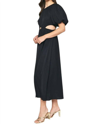 Entro - Sade Sides Cut-Outs Puff Sleeves Maxi Dress
