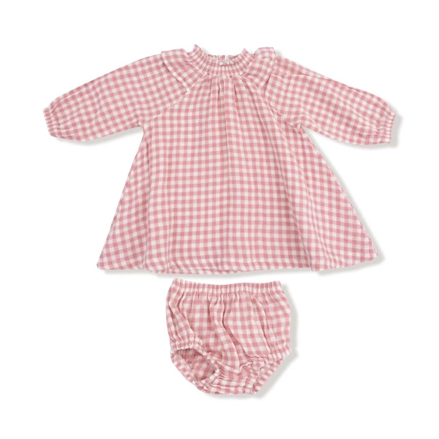 Angel Dear - Girls' Long Sleeve Ruffle Smocked Neck Dress And Diaper Cover
