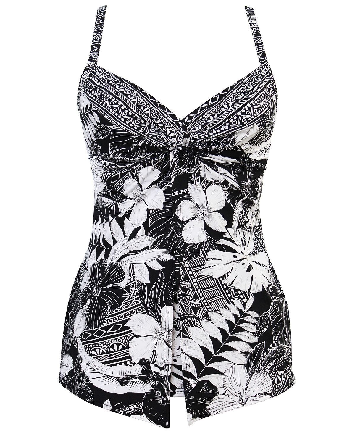 Miraclesuit Women's Castaway Love Knot Tankini Top Swimsuit Black Size 14