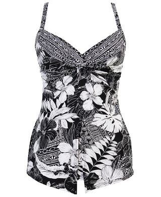 Miraclesuit Women's Castaway Love Knot Tankini Top Swimsuit Black Size 14