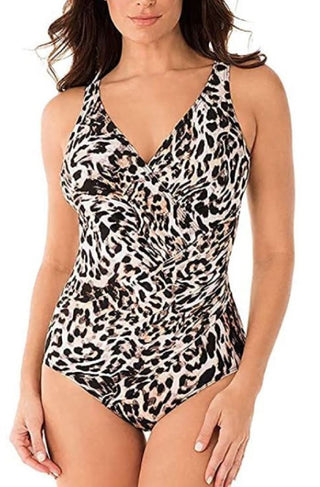 Miraclesuit Women's Sublime Feline Oceanus Allover Slimming One Piece Swimsuit Brown Size 18
