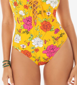 Skinny Dippers Women's Mac & Cheese Sirene Lace Up One Piece Swimsuit Yellow Size Medium