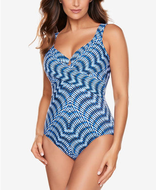 Miraclesuit Women's Hypnotique Crisscross One Piece Swimsuit Blue Size 12