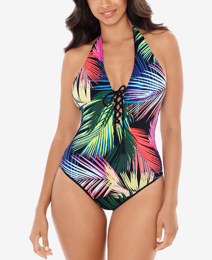 Skinny Dippers Women's Sirene Halter One Piece Swimsuit Black Multi Size Medium
