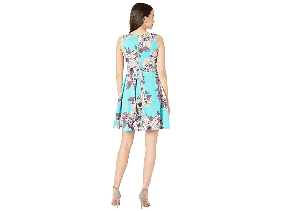 Taylor Women's Boat Neck Sleeveles Floral Print Scuba Dress Blue Size 6
