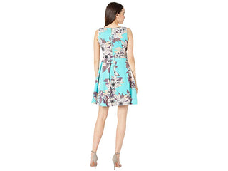 Taylor Women's Boat Neck Sleeveles Floral Print Scuba Dress Blue Size 6