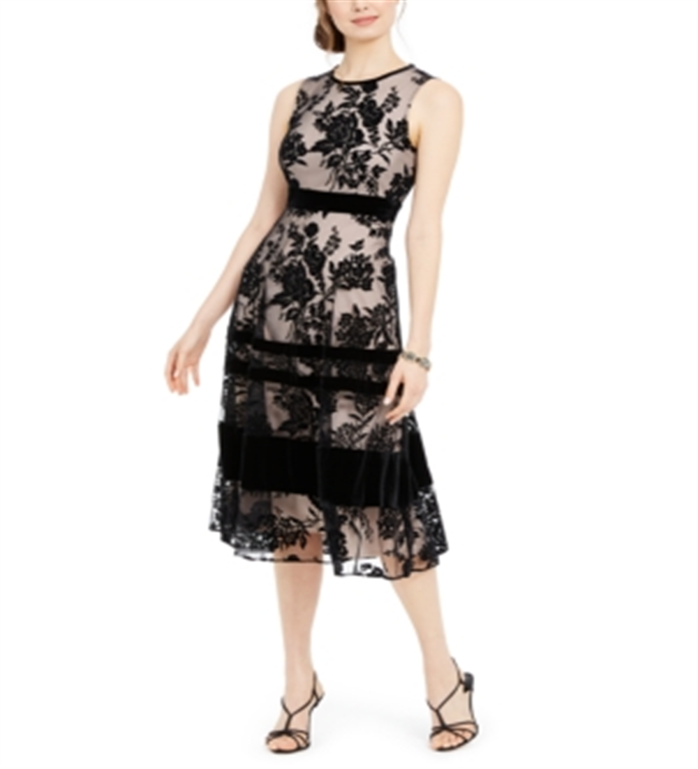 Taylor Women's Lace & Velvet Overlay Dress Black Size 14