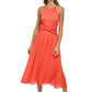 DKNY Women's Halter Neck Twist Waist Sleeveless Midi Dress Orange Size 12