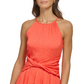DKNY Women's Halter Neck Twist Waist Sleeveless Midi Dress Orange Size 12