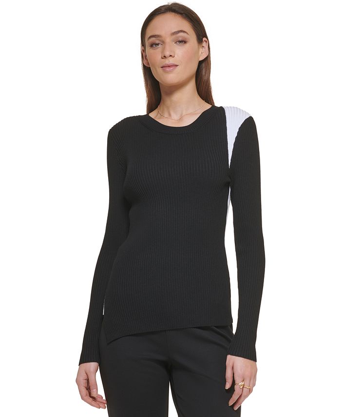 DKNY Women's Contrast Shoulder Sweater Black Size Medium