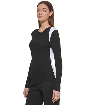 DKNY Women's Contrast Shoulder Sweater Black Size Medium