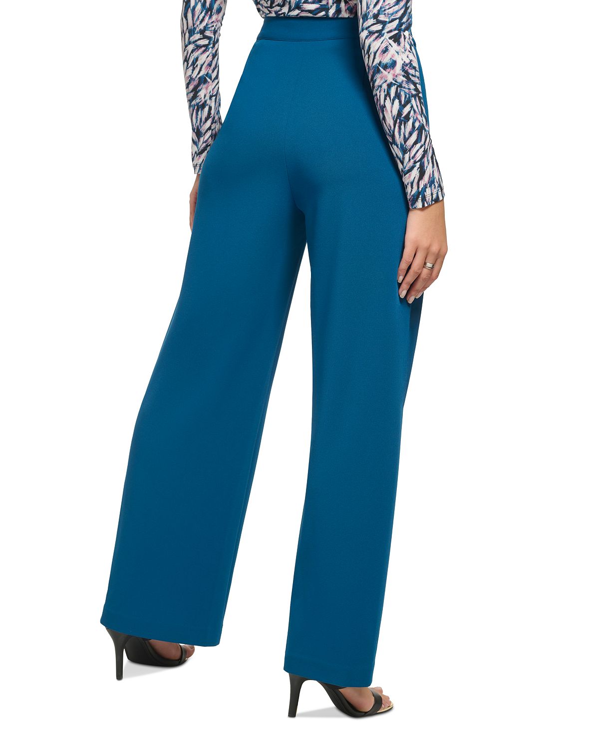 DKNY Women's Side Zip Wide Leg Pants Blue Size 14