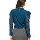 DKNY Women's Ruffled Jacquard Puff Long Sleeve Blouse Blue Size Medium