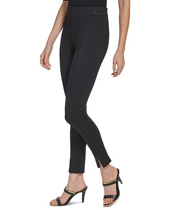 DKNY Women's Front Slip Pull On Ponte Pants Black Size Large