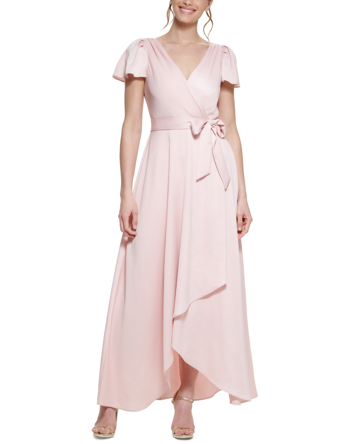 DKNY Women's Crepe Back Satin Flutter Sleeve Dress Pink Size 10